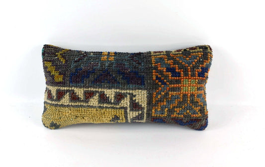 Turkish Cushion Cover 8"x16" Handmade Vintage Boho Ethnic Throw Pillow Case 4436