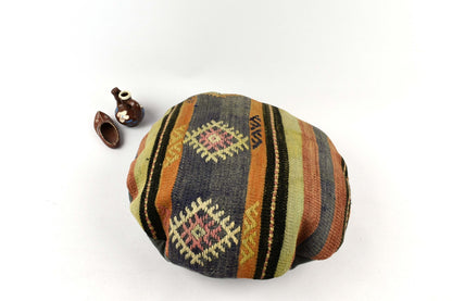 Kilim Round Pillow Cover 18" in Tribal Vintage Turkish Carpet Round Cushion 4954