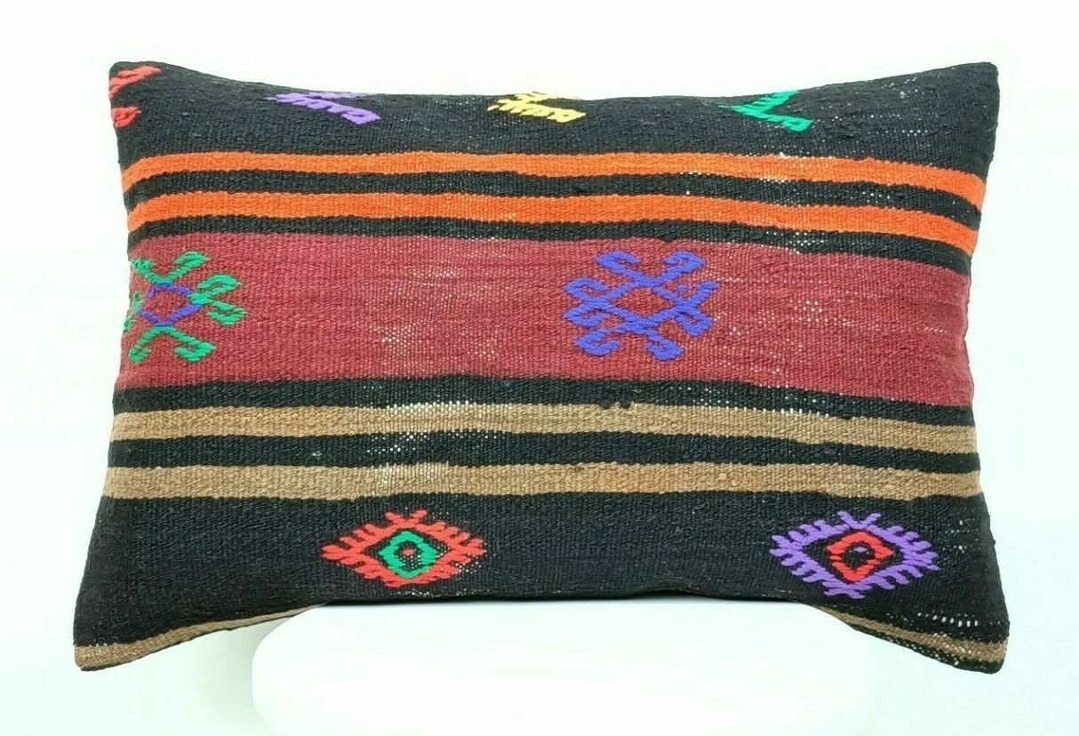 16x24 Kilim Lumbar Pillow Handmade Turkish Rug Tribal Bohemian Cushion Case E458