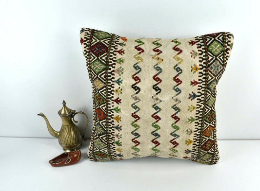 Kilim Pillow Cover 16x16 Decorative Vintage Handmade Bohemian Cushion A1657