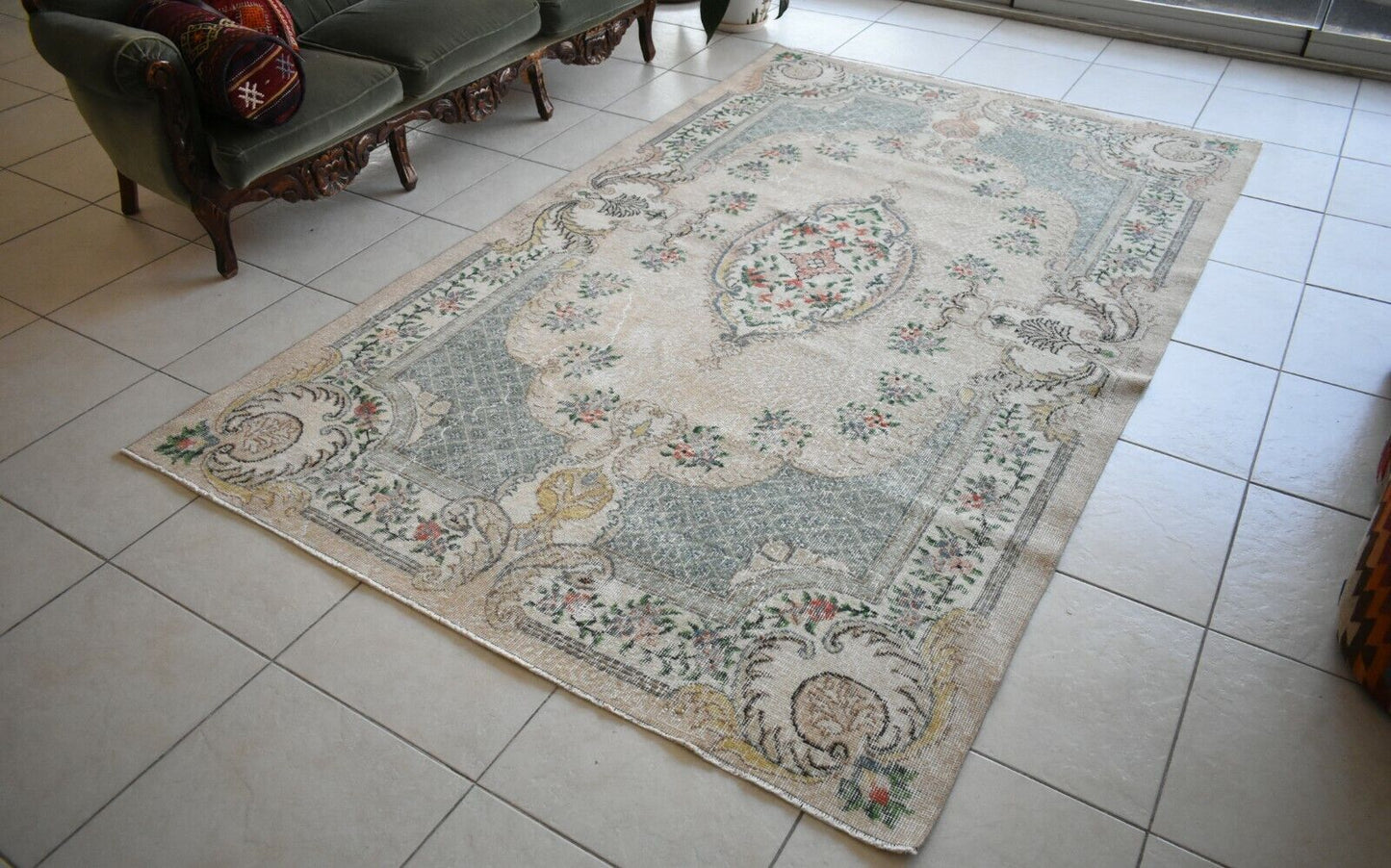 Large Oushak Rug 8.9x5.5 ft Vintage Rug Faded Turkish Rug Living Room Carpet B04