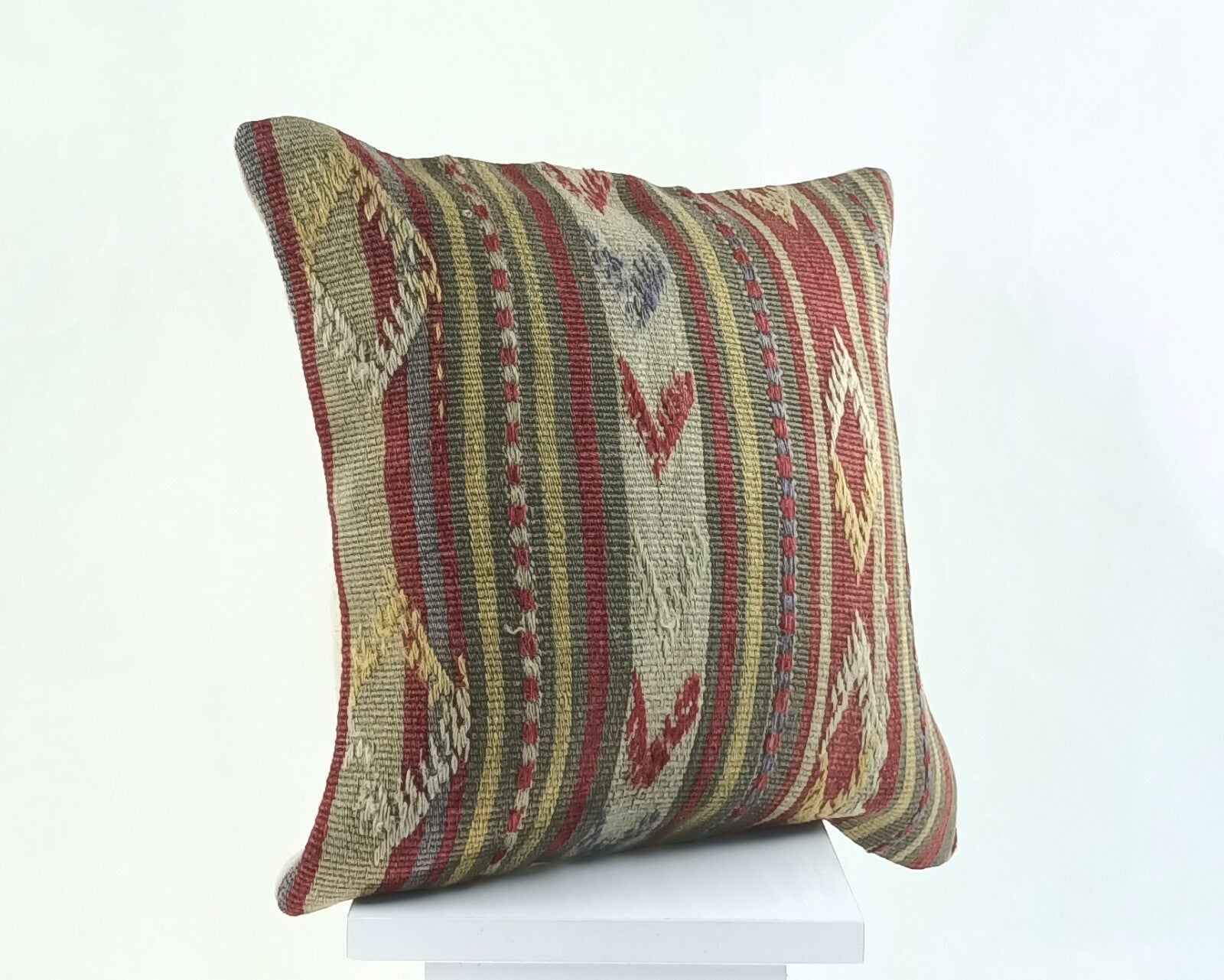 Kilim Pillow Cover 14x14 Home Decorative Ethnic Tribal Oushak Wool Cushion  A919