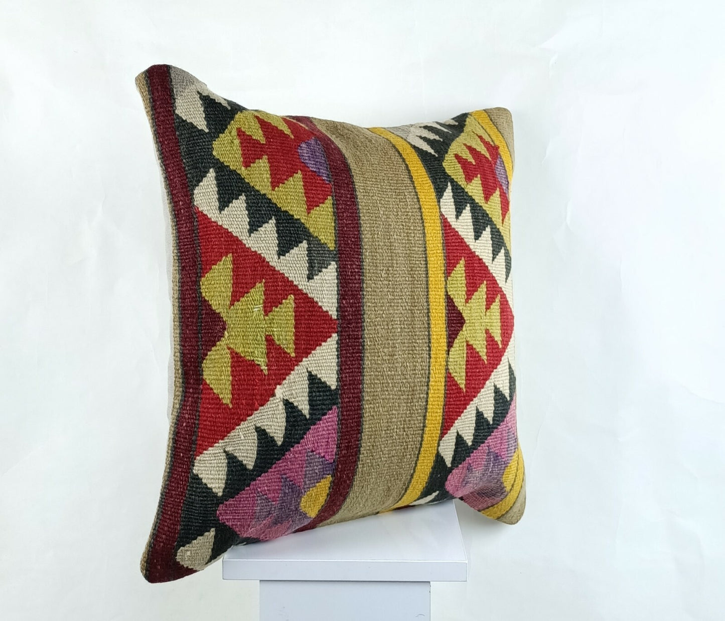 Kilim Pillow Cover 18x18 Handmade Turkish Ethnic Vintage Lumbar Cushion A1412