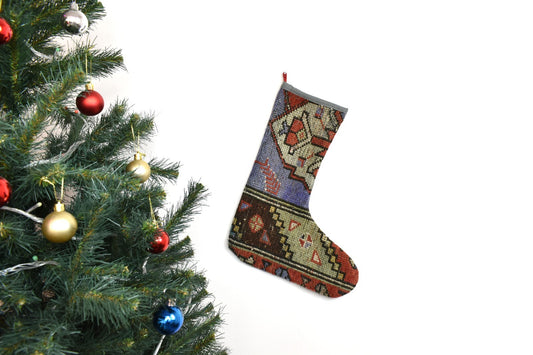Kilim Christmas Stocking Vintage Rug Stocking Ethnic Decorative Xmas Socks S925