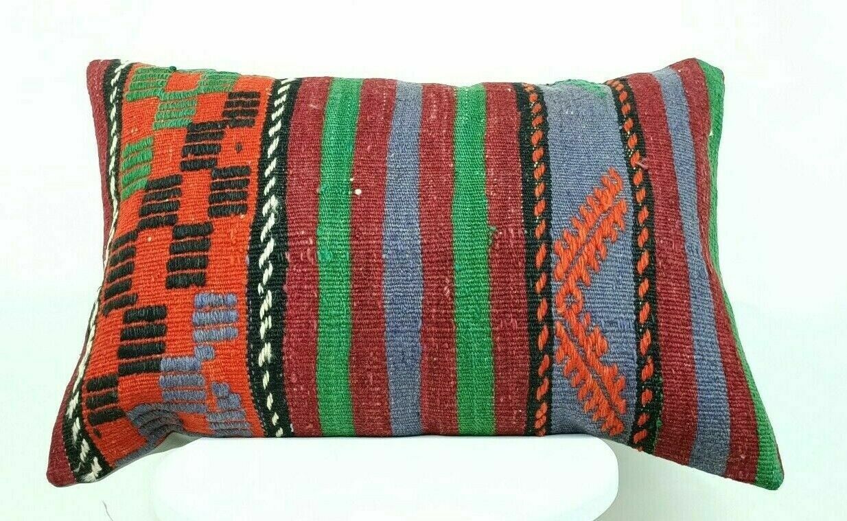 Handmade Kilim Pillow Cover 16x24 Vintage Rug Tribal Ethnic Bohemian Lumbar E478