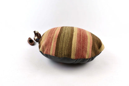 Kilim Round Pillow Cover 18" in Tribal Vintage Turkish Carpet Round Cushion 4946