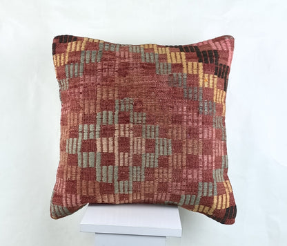 18"x18" Kilim Pillow Cover  Handmade Turkish Vintage Cushion Tribal Lumbar 2671
