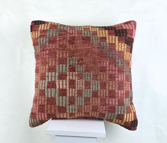 18"x18" Kilim Pillow Cover  Handmade Turkish Vintage Cushion Tribal Lumbar 2671