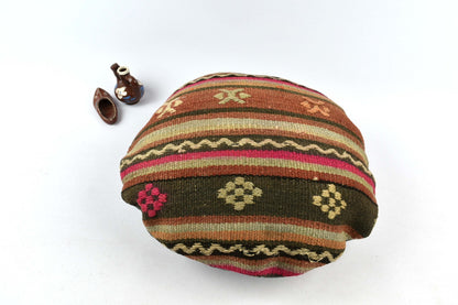 Kilim Round Pillow Cover 18" in Tribal Vintage Turkish Carpet Round Cushion 4936