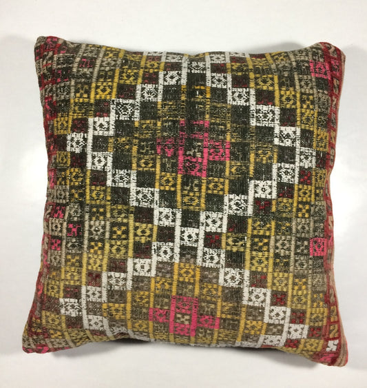 18"x18" Kilim Pillow Cover  Handmade Turkish Vintage Cushion Tribal Lumbar 682