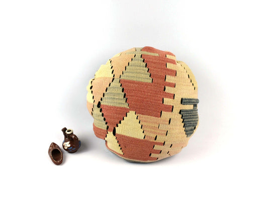 Kilim Round Pillow Cover 18" in Tribal Vintage Turkish Carpet Round Cushion 4953