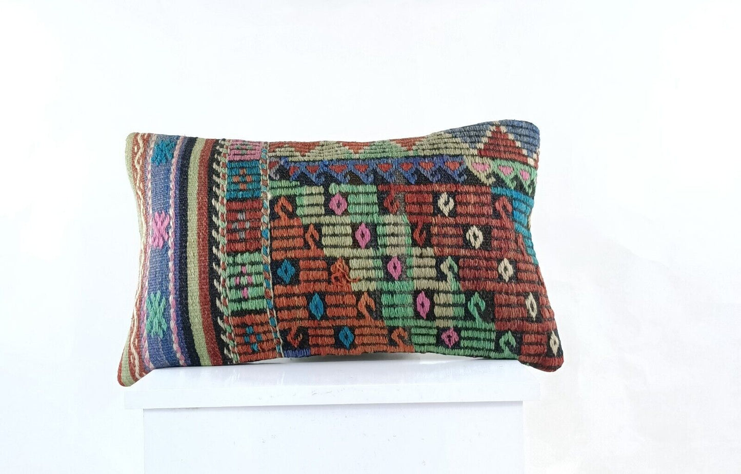 Kilim Pillow Cover 12x20 Turkish Handmade Sofa Couch Floor Lumbar Cushion E1054