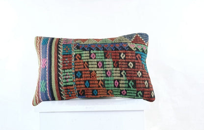 Kilim Pillow Cover 12x20 Turkish Handmade Sofa Couch Floor Lumbar Cushion E1054