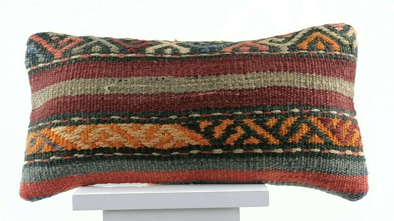 8"x16" Kilim Pillow Cover Turkish Handmade Home Decorative Neck Lumbar E718