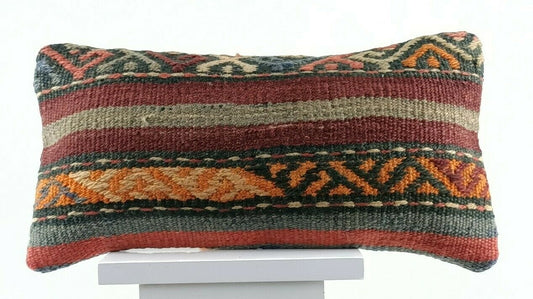 8"x16" Kilim Pillow Cover Turkish Handmade Home Decorative Neck Lumbar E718