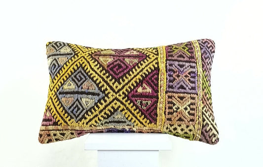 Kilim Pillow Cover 12x20 Turkish Handmade Sofa Couch Floor Lumbar Cushion A1246