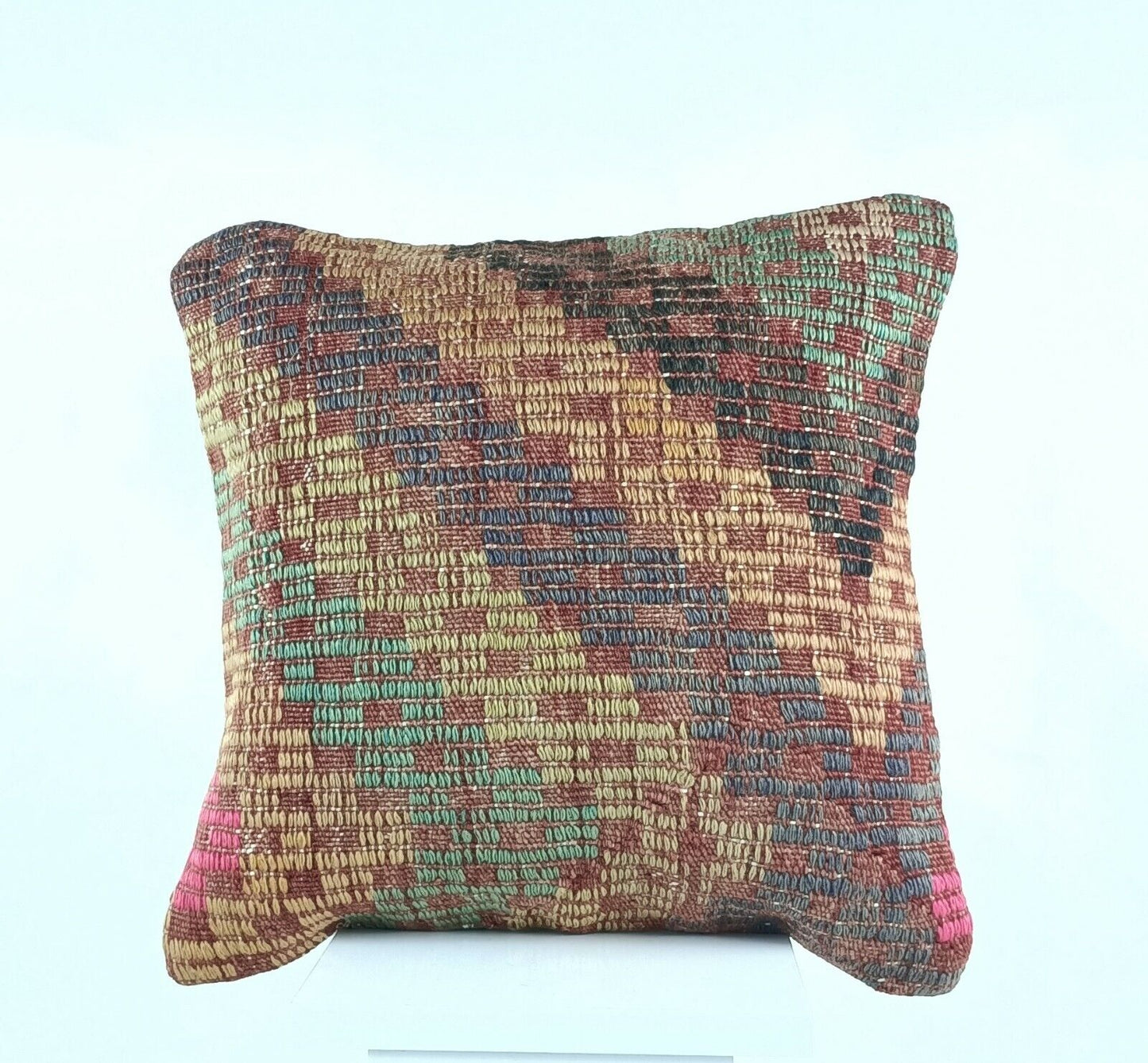 Turkish Kilim Pillow Cover 16x16 Home Decorative Tribal Wool Lumbar Cushion A422