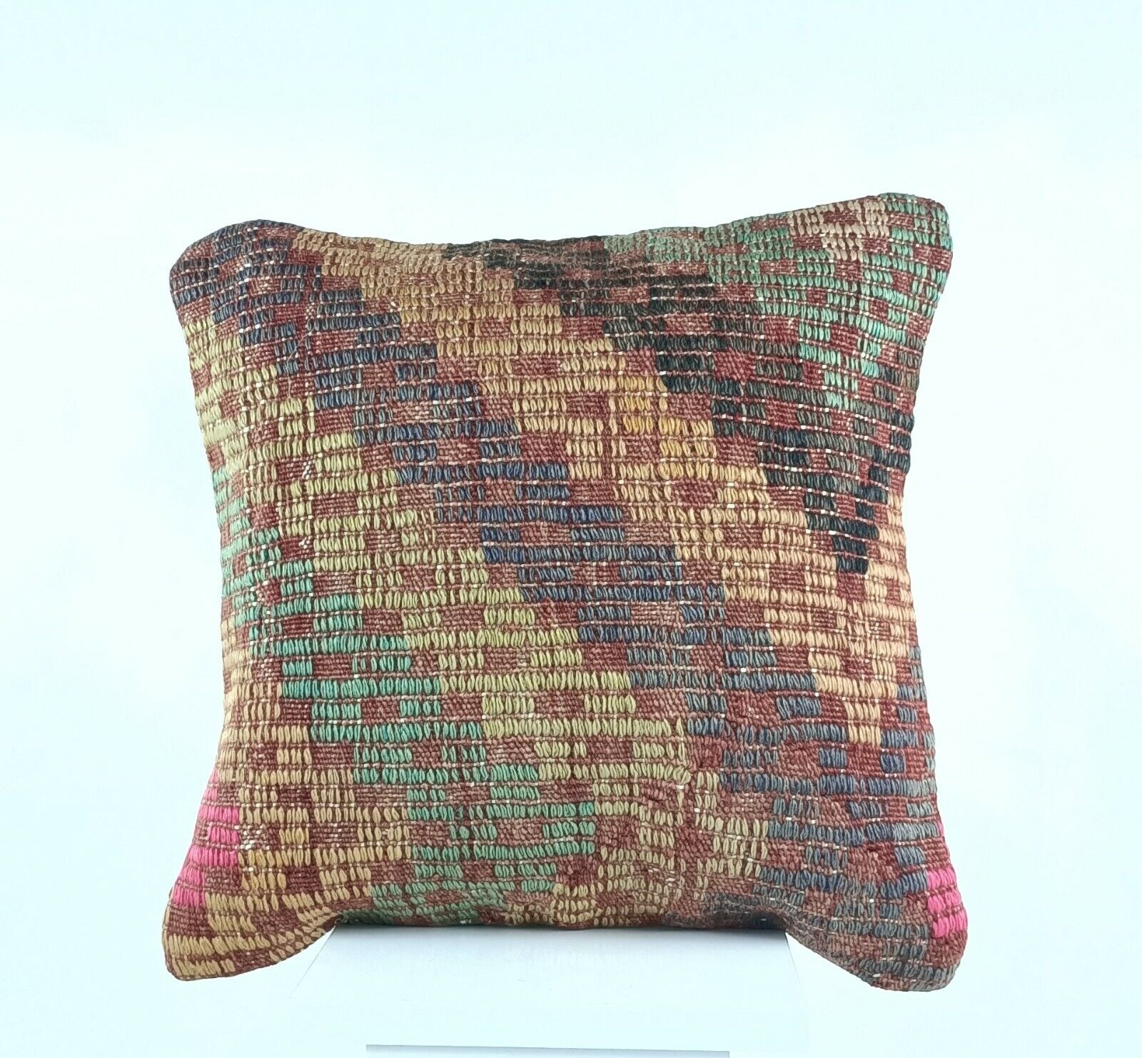 Turkish Kilim Pillow Cover 16x16 Home Decorative Tribal Wool Lumbar Cushion A422