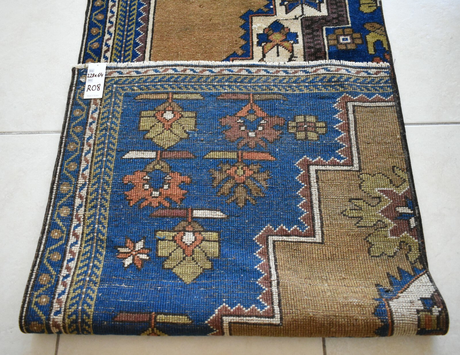 Vintage Runner 7.4x2 ft Oushak Runner Anatolian Rug Faded Turkish Runner R08