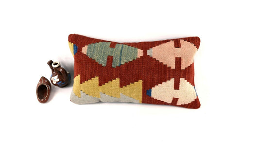 8x16 Kilim Pillow Cover Vintage Tribal Oushak Kilim Ethnic Lumbar Cover A2985