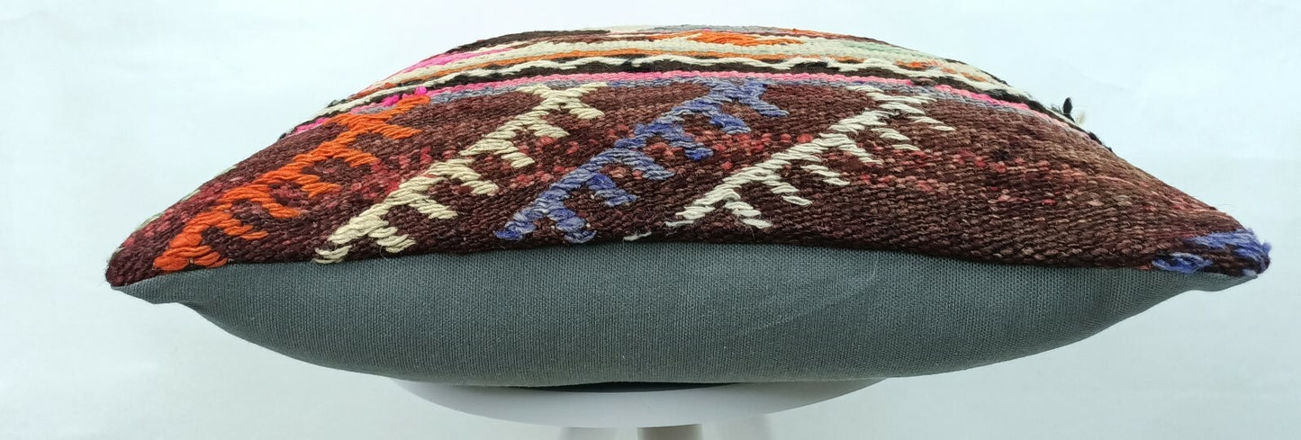 18x18 Kilim Pillow Cover Turkish Vintage Tribal Ethnic Wool Lumbar Cushion A380