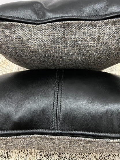 Genuine Leather Fabric Double Sided Pillow Cover Black Brown Lumbar Cushion Case