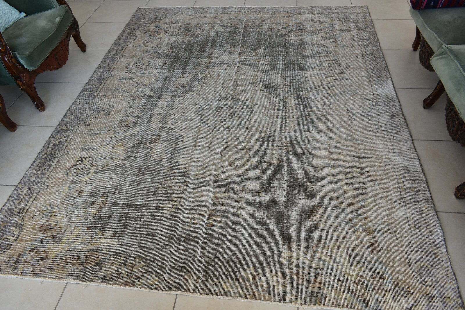 Large Turkish Rug 7.8x6.1 ft Vintage Rug Faded Oushak Rug Living Room Carpet B25