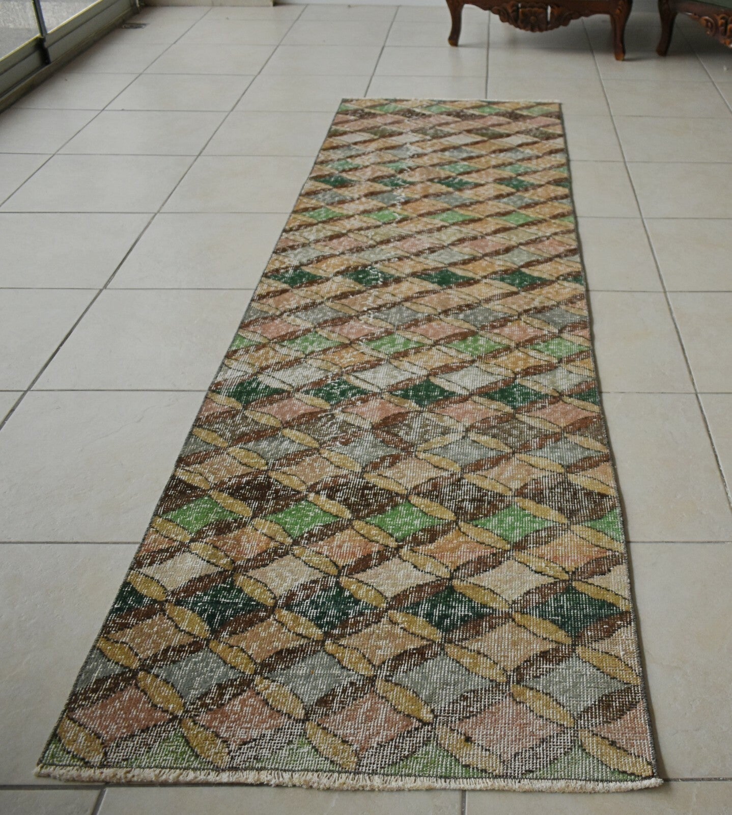 Vintage Runner 8.7x2.4 ft Oushak Runner Anatolian Rug Faded Turkish Runner R28