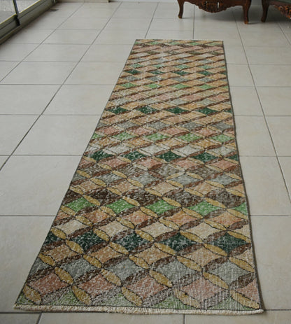 Vintage Runner 8.7x2.4 ft Oushak Runner Anatolian Rug Faded Turkish Runner R28