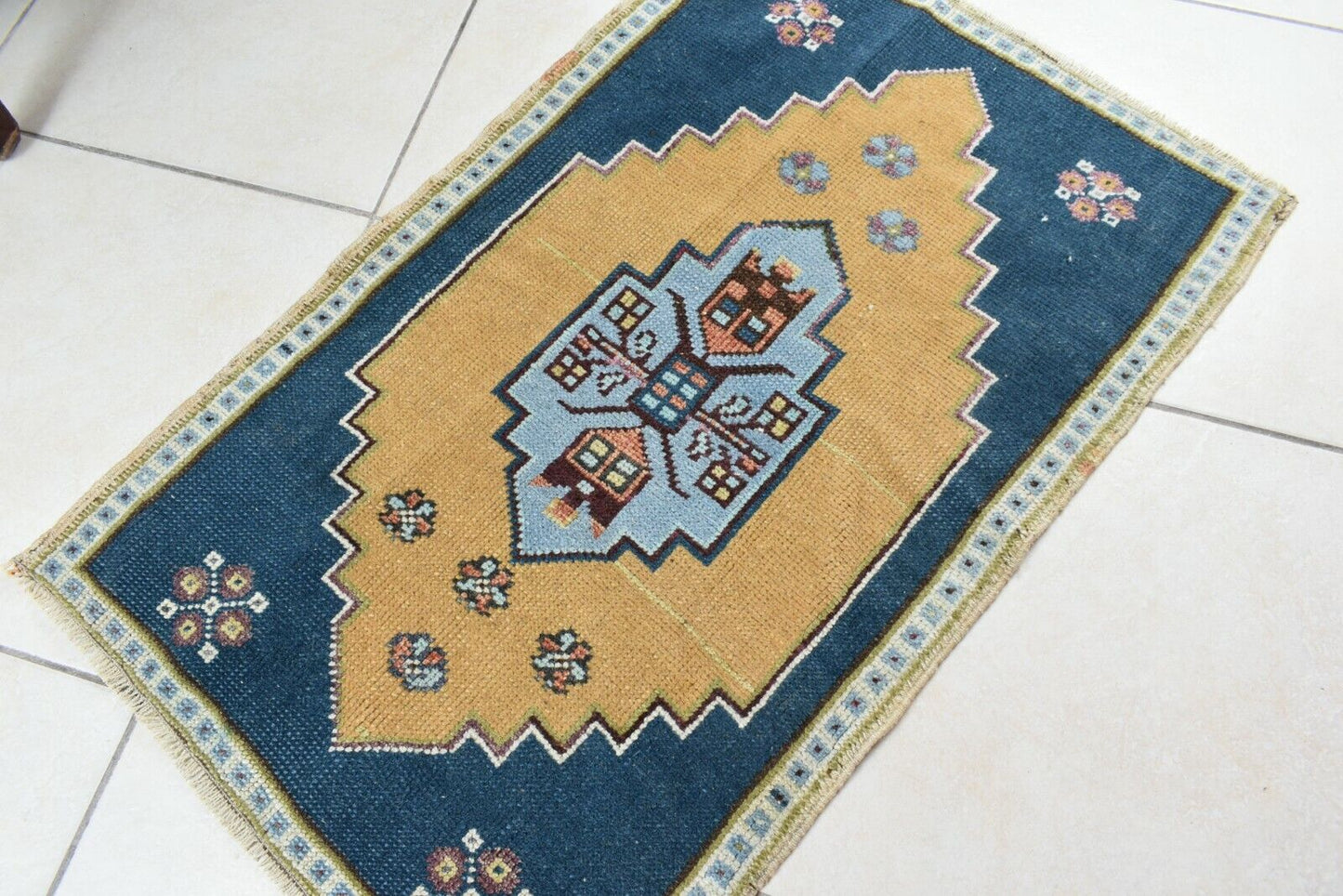 Turkish Runner 2.9x1.8 ft Vintage Small Rug Oushak Runner Anatolian Mini Rug Y71