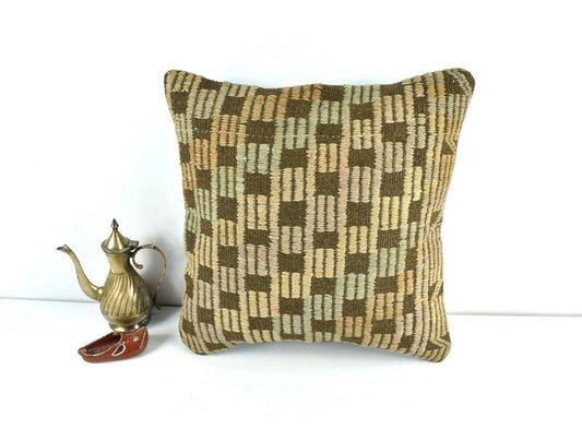 16x16 Kilim Pillow Cover Decorative Vintage Handknotten Bohemian Cushion A1681