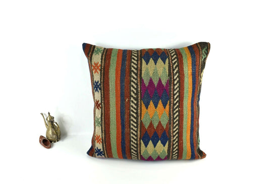 24x24 Kilim Pillow Cover Large Vintage Oushak Rug Ethnic Sofa Cushion 3581