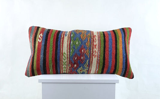 Home Decorative Handmade 12x24 Tribal Vintage Turkish Kilim Pillow Cover 2694