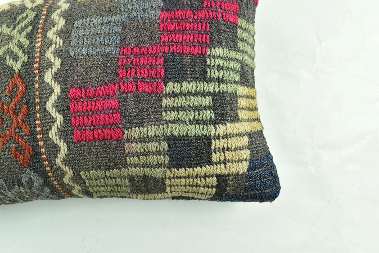 Kilim Pillow Cover 12x20 Turkish Handmade Vintage Couch Lumbar Cushion  A1842