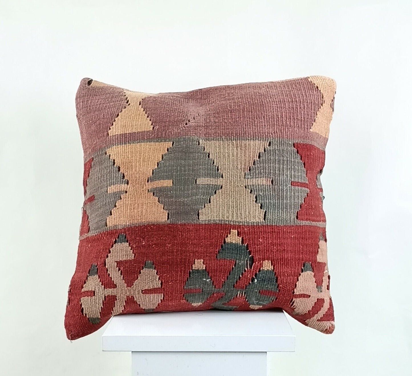 14x14 Kilim Cushion Cover Turkish Ottoman Boho Rustic Throw Pillow Case A1309