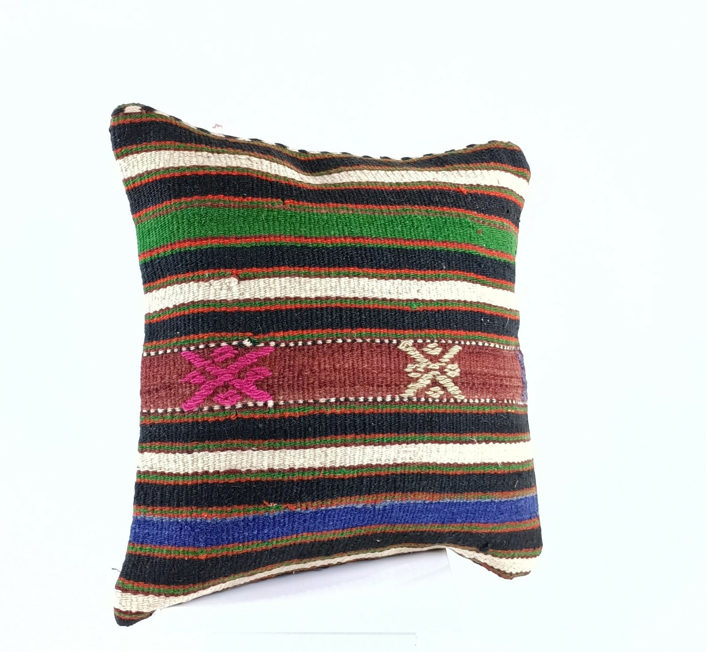 Turkish Handmade Kilim Pillow Cover 16x16 Home Decorative Wool Throw Lumbar A623