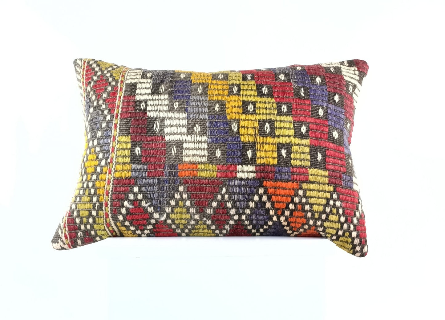Kilim Pillow Cover 16x24 Tribal Vintage Turkish Carpet Lumbar Pillow Cover 1954