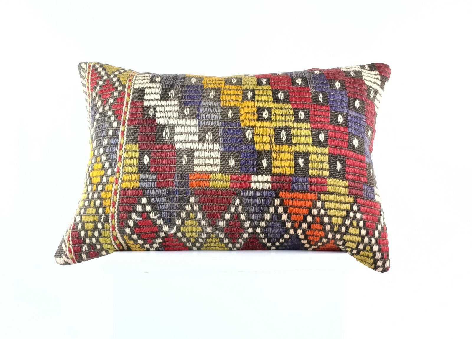 Kilim Pillow Cover 16x24 Tribal Vintage Turkish Carpet Lumbar Pillow Cover 1954