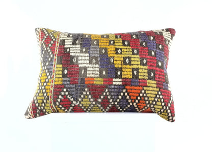 Kilim Pillow Cover 16x24 Tribal Vintage Turkish Carpet Lumbar Pillow Cover 1954