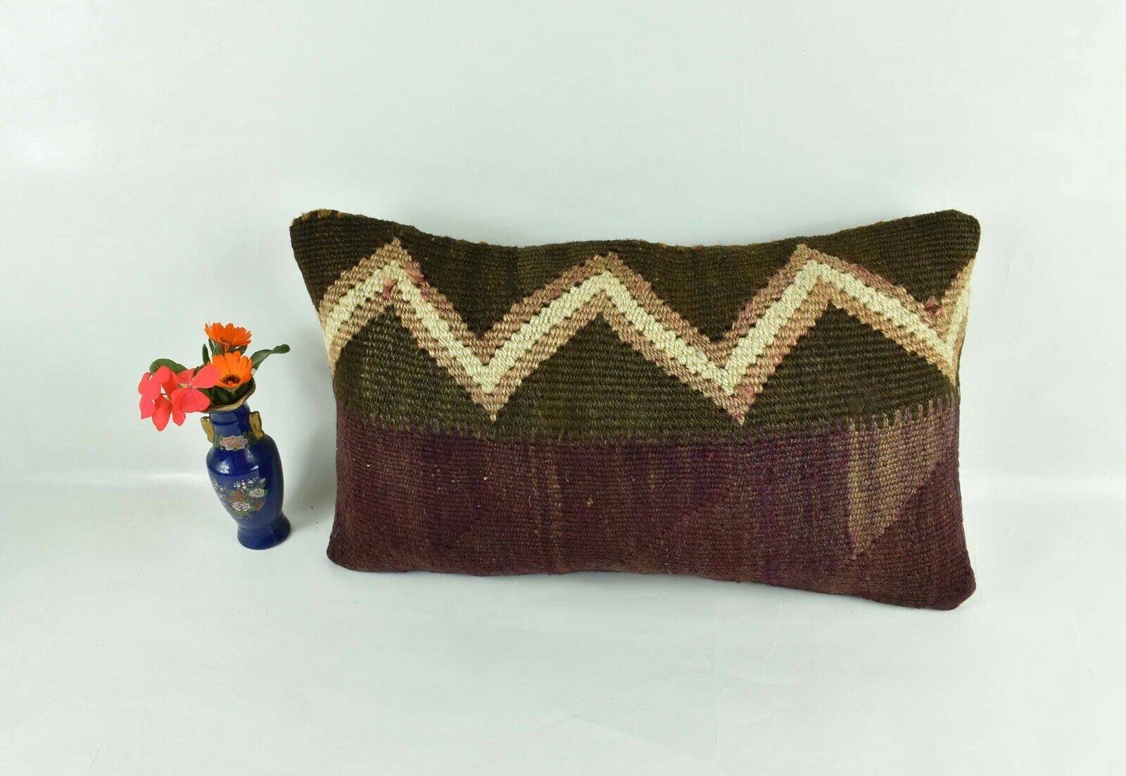 Kilim Pillow Cover 12x20 Turkish Handmade Vintage Couch Lumbar Cushion  A1824