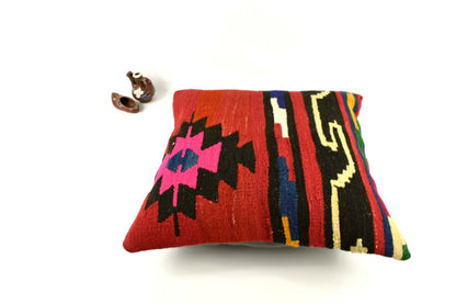 18x18 Kilim Pillow Cover Handknotten Vintage Pillow Oushak Kilim Pillow  A2850