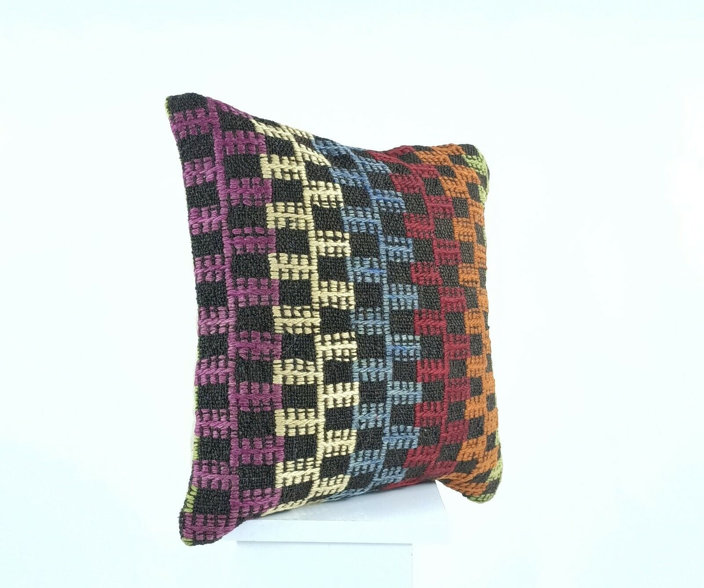 Kilim Pillow Cover 16x16 in Handmade Turkish Sofa Couch Wool Boho Cushion  A478