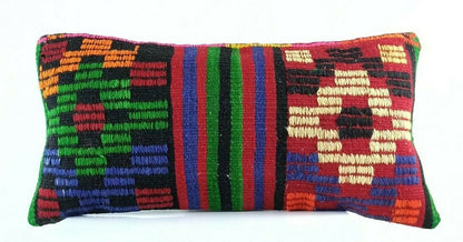 Handmade Turkish Kilim Pillow Cover 12x24 Ethnic Boho Sofa Lumbar Cushion E945