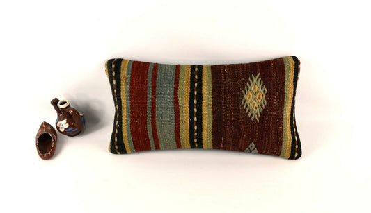 Kilim Pillow Cover 8x16 in Vintage Home Decorative Ethnic Lumbar Case A2952