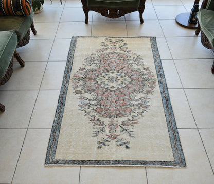 Small Turkish Runner 5.2x3 ft Vintage Runner Hallway Runner Handwoven Rug R46