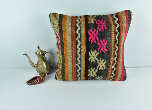 Kilim Pillow Cover 14x14 Vintage Home Decorative Sofa Couch Cushion A1747