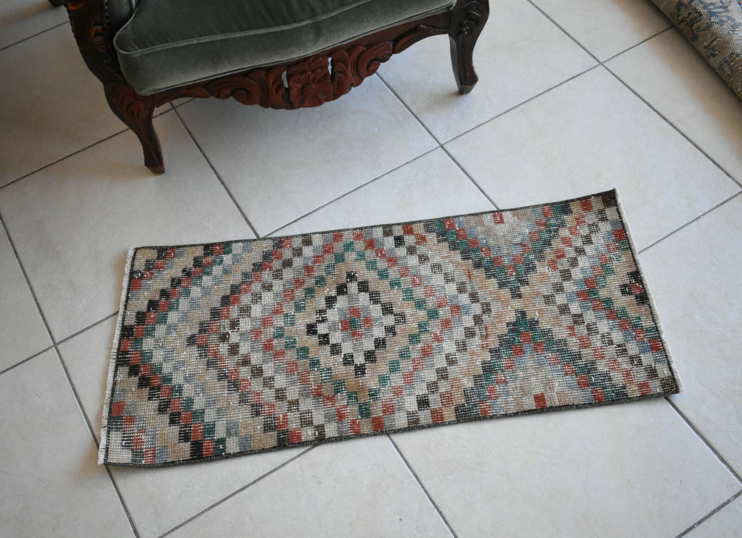 Oushak Runner 3.1x1.3 ft Vintage Turkish Rug Small Runner Anatolian Rug Y06