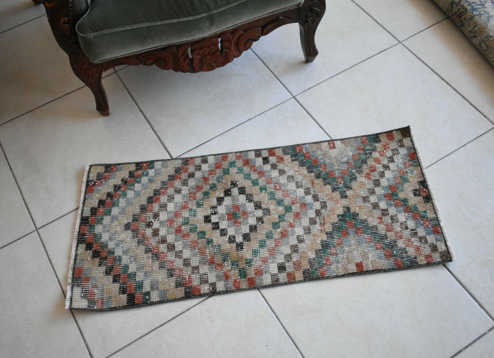 Oushak Runner 3.1x1.3 ft Vintage Turkish Rug Small Runner Anatolian Rug Y06