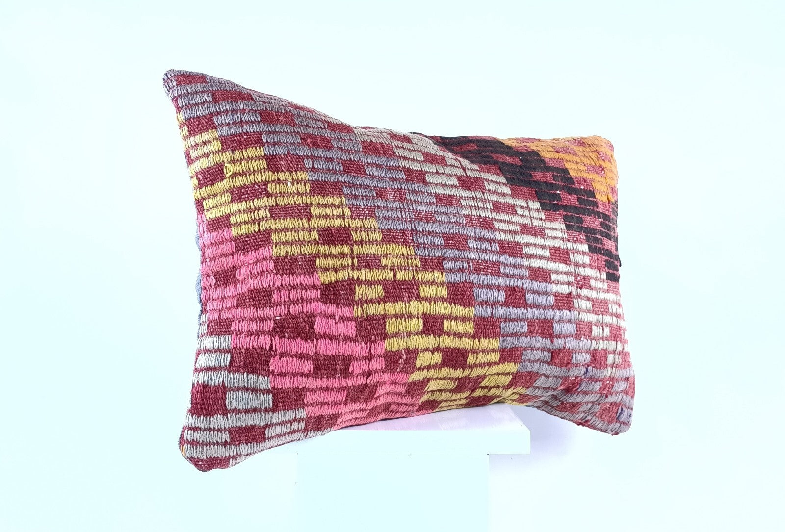 Kilim Pillow Cover 12x20 Handmade Turkish Rug Boho Ethnic Lumbar Cushion 1933