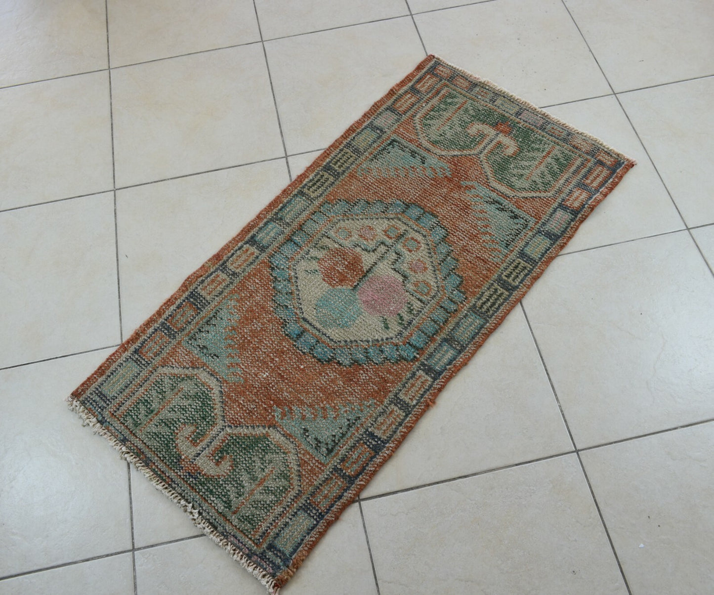 Small Turkish Runner 4x1.9 ft Vintage Runner Hallway Runner Handwoven Rug R38
